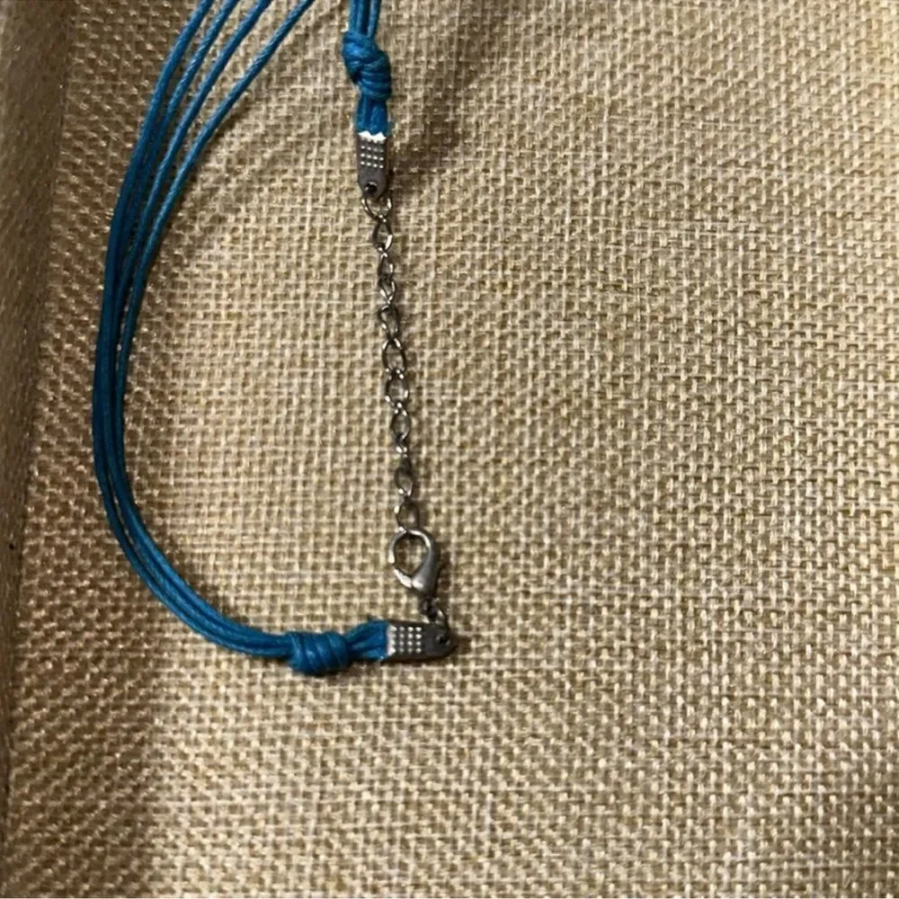 Aqua Blue Silver Gold Brown Four Strand Necklace and Earrings Set